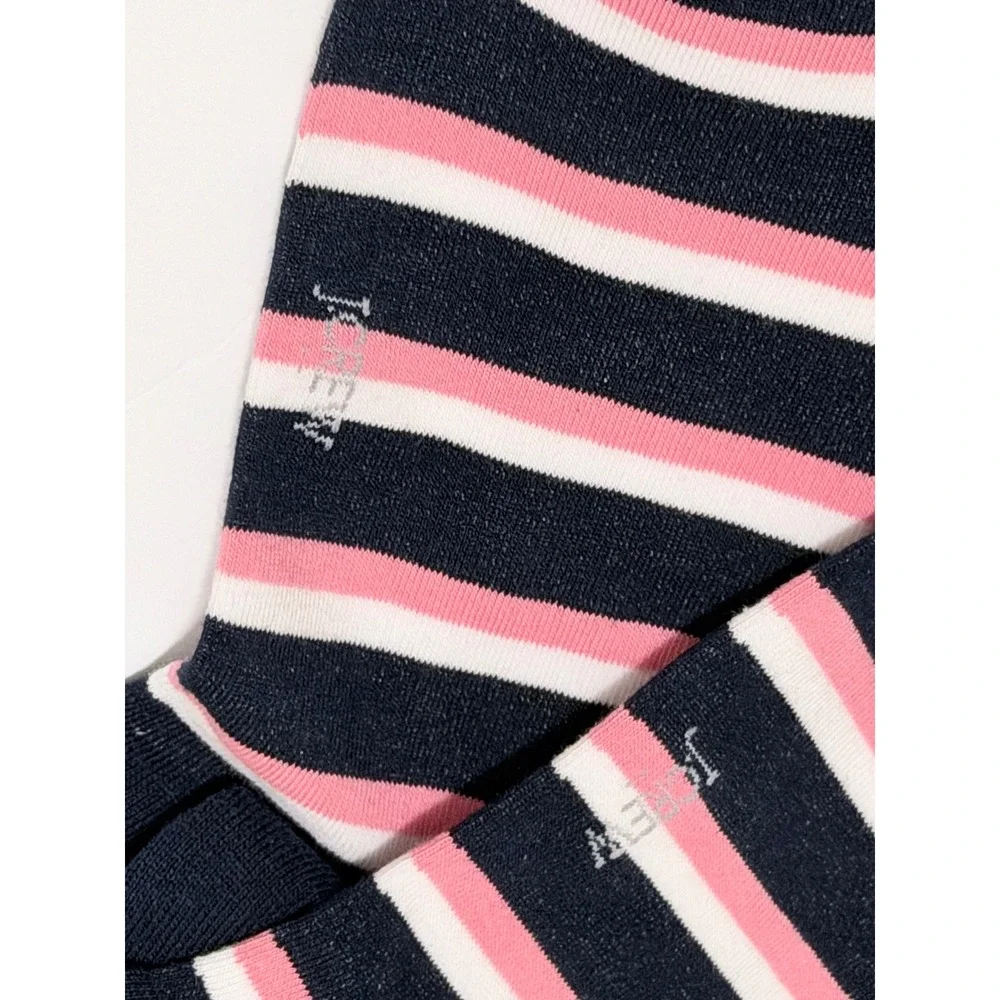 J.Crew Navy Pink White Striped Cotton Blend Crew Socks One Size BL8133